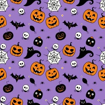 Halloween pattern with pumpkin, ghost, skull, skull. vector イラスト素材