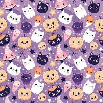 Halloween pattern with pumpkin, ghost, skull, skull. vector Stock Illustration
