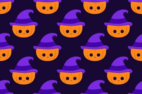 Halloween pattern with pumpkin in witch hat. Seamless print. Pumpkin Jack with Stock Illustration