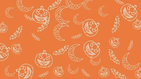 Halloween Pattern with Pumpkins and Crescent Moons on Orange Background. Illustrazione stock