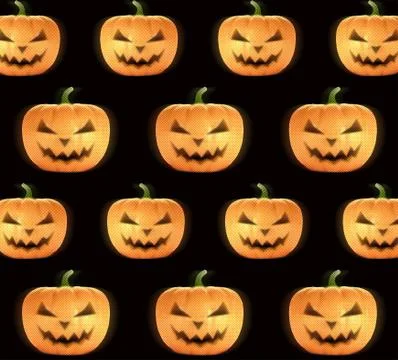 Halloween pattern with pumpkins with black background Stock Illustration