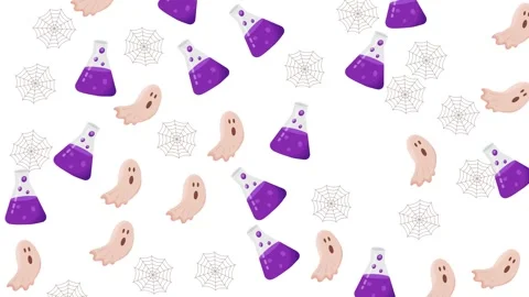 Halloween Pattern with Purple Witch Hats and Golden Moons on White Background Stock Footage 345539349
