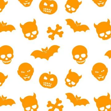 Halloween pattern, seamless background with skulls, bones, bats, vampires and Stock Illustration