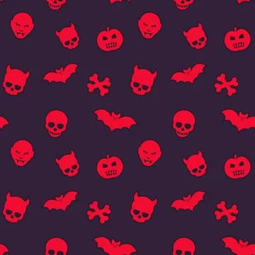 Halloween pattern, seamless background with skulls, bats, pumpkins and vampir Illustrazione stock