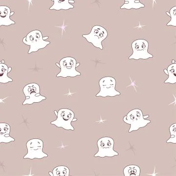 Halloween pattern. Seamless pattern with cute little white cartoon ghosts and Stock Illustration