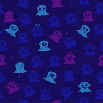 Halloween pattern. Seamless pattern with cute little cartoon colored ghosts and Illustrazione stock