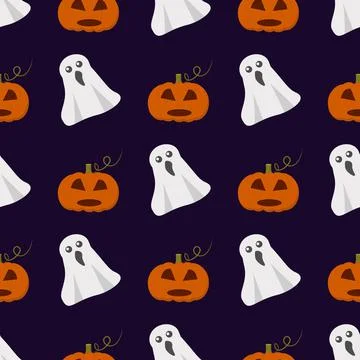 Halloween pattern sinister pumpkin ghosts on dark Stock Illustration