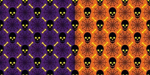 Halloween pattern with skulls, spiderweb, bones Stock Illustration