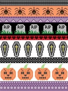 Halloween pattern with spider, spider web , witch, cat, cauldron and ornaments Illustrazione stock