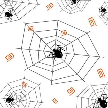 Halloween pattern with spiders, cobwebs and orange design elements. Abstract 스톡 일러스트