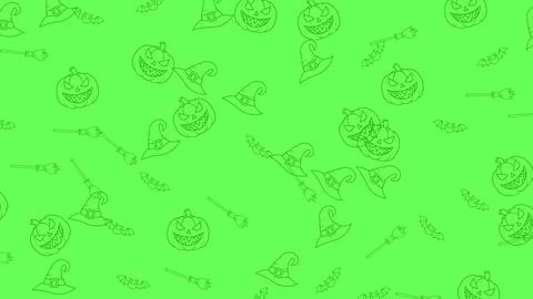 Halloween Pattern - Spooky Green Background with Pumpkins, Hats, and Bones. Stock Illustration