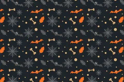 Halloween pattern vector on a scary dark background. Halloween minimal patter Stock Illustration