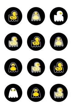Halloween pattern Yellow ducks ghosts Cute cartoon Stock Illustration
