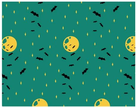 Halloween pattern, yellow moon and bats. Stock Illustration