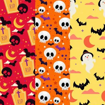 Halloween patterned seamless orange background Stock Illustration