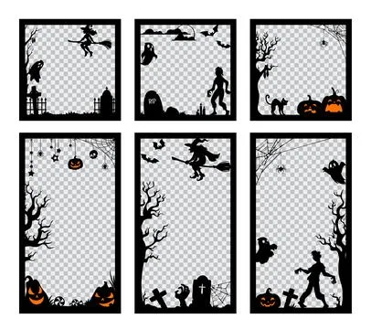 Halloween photo frames, pumpkins, witch and ghosts Stock Illustration