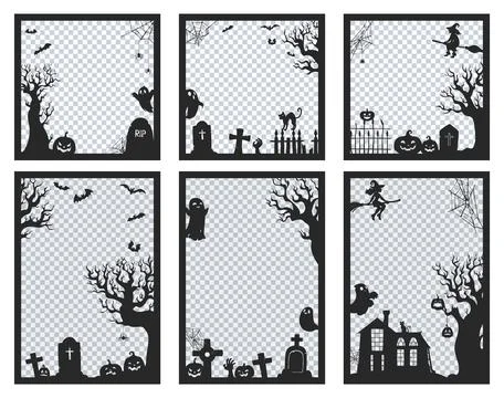 Halloween photo frames with pumpkins, witch, ghost Stock Illustration