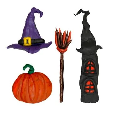 Halloween Plasticine sculptures set Stock Illustration