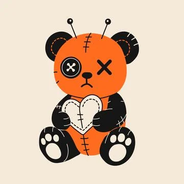 Halloween Plush Bear with Button Eye and Sad Face Stock Illustration