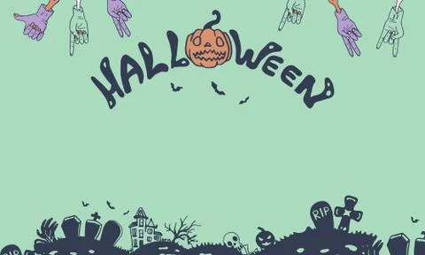 Halloween postcard on green backdrop Stock Illustration