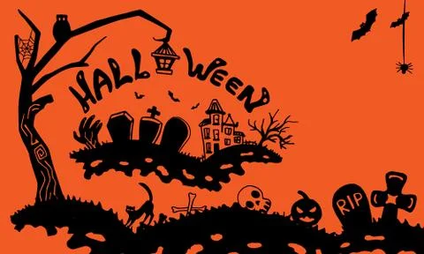 Halloween postcard on orange backdrop Stock Illustration