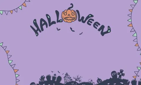 Halloween postcard on purple backdrop Stock Illustration