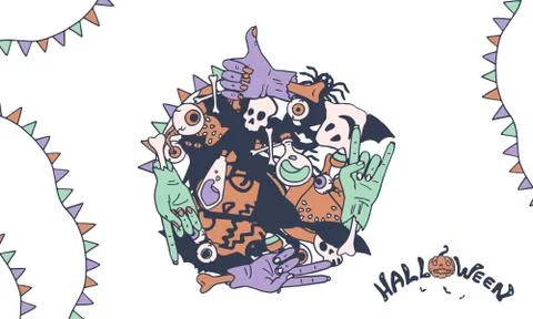 Halloween postcard on white isolated backdrop Stock Illustration