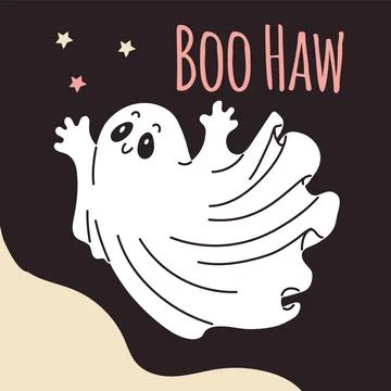A Halloween poster with vector graphics depicting a flying ghost surrounded by Stock Illustration