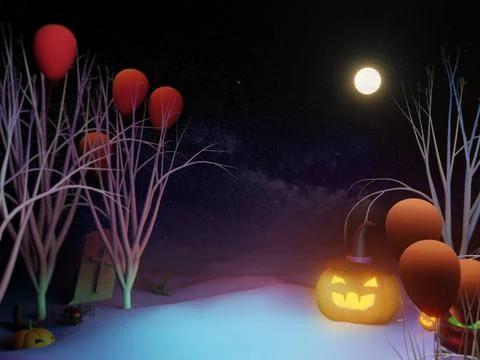 Halloween poster,invitation 3d rendering background for WEB and banner. Stock Illustration