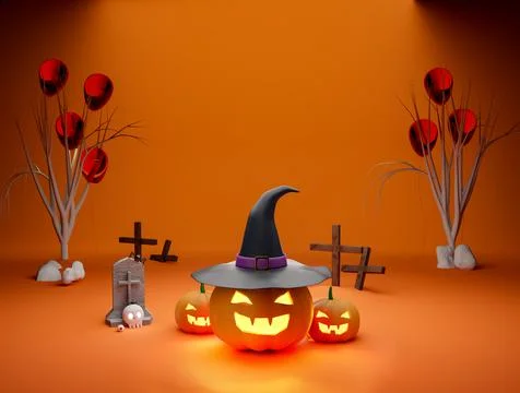 Halloween poster,invitation 3d rendering background for WEB and banner. Stock Illustration