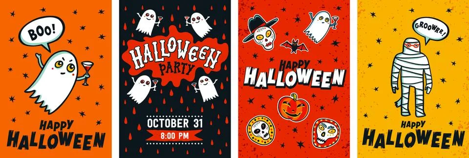Halloween posters set. Vector collection of Halloween invitations or greeting Stock Illustration