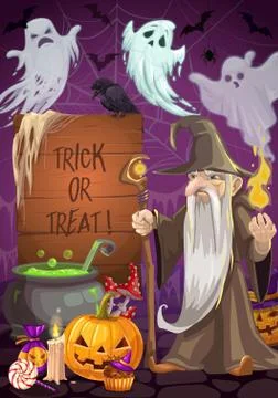 Halloween potion, wizard and ghost. Trick or treat Stock Illustration
