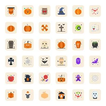 Halloween Premium Vector Bundle with 36 High Resolution PIXEL Perfect Flat .. Illustrazione stock
