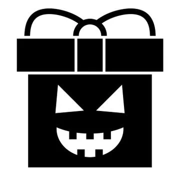 Halloween present solid icon. Gift box with pumkin face web vector illustration Stock Illustration