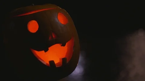 Halloween pumpcin crazy face with river Stock Footage 97504564