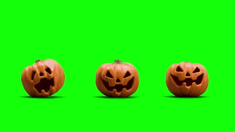 Halloween pumpkin 3d loop animation collection. Green screen and alpha channel. Stock Footage 317719061