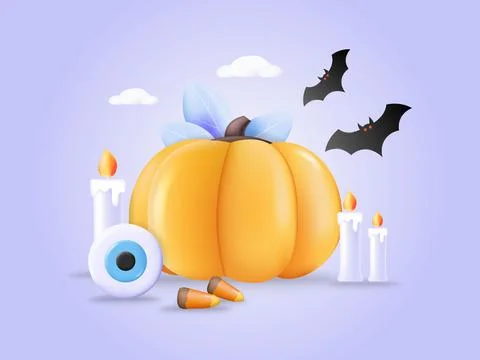 Halloween pumpkin 3d vector horror poster design Stock Illustration