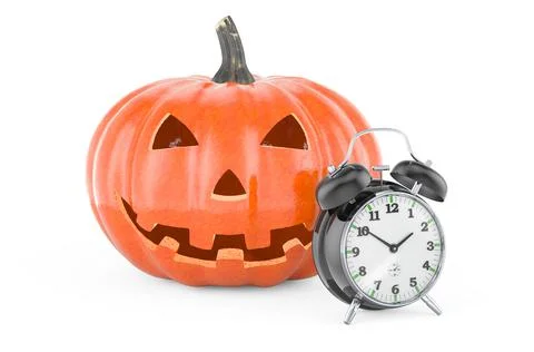 Halloween Pumpkin with alarmclock, 3D rendering Stock Illustration