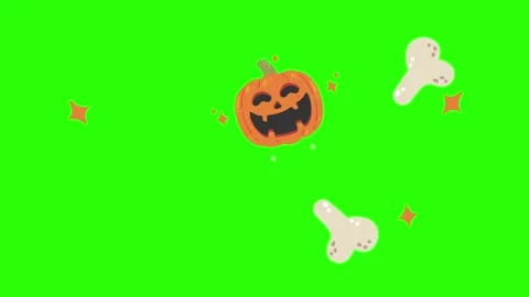 Halloween Pumpkin and Bones Floating on Green Screen. Stock Footage 318467558