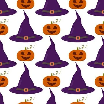 Halloween pumpkin and hat pattern on white Stock Illustration