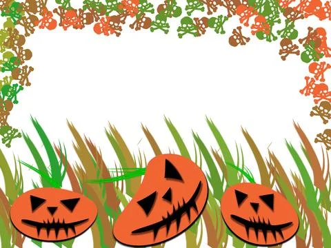 Halloween pumpkin and skull faces on white background Stock Illustration