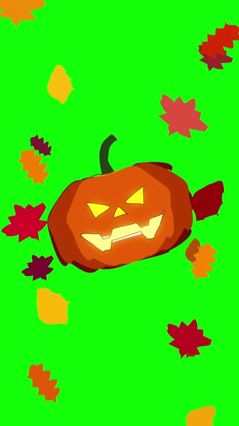 Halloween pumpkin animation with falling leaves loop Stock Footage 346645460