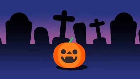 Halloween Pumpkin Animation – Jack O' Lantern Graveyard Motion Graphics Stock Footage 338166748