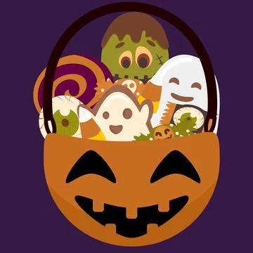 Halloween pumpkin basket candy element set2 Stock Illustration