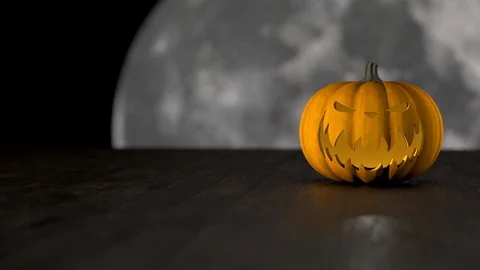 Halloween pumpkin on black background with moon Stock Footage 116434629
