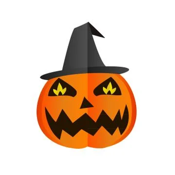 Halloween pumpkin with black witches hat. vector illustration. Stock Illustration