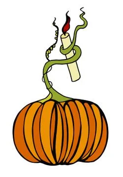 Halloween pumpkin with a burning candle. Stock Illustration