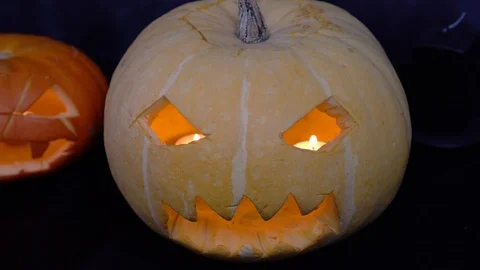 Halloween Pumpkin with a Candle Inside 库存影片 96706021
