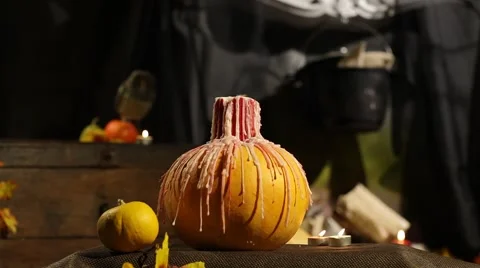 Halloween  pumpkin candle. Windy Stock-Footage 42217231