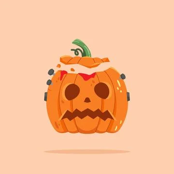 Halloween pumpkin carving split at the top with bolt and blood Stock Illustration